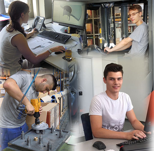 Posti da apprendista nelle professioni: Commerciale (uomo/donna) AFC, Progettista (uomo/donna) AFC, Polimeccanico/-a AFC, Meccanico/-a di produzione AFC, Addetto/-a alla logistica AFC, Tecnico elettronico (uomo/donna) AFC